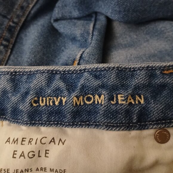 American Eagle Jeans Size 14 Curvy Mom High Rise Blue Denim Stretch - Picture 8 of 9